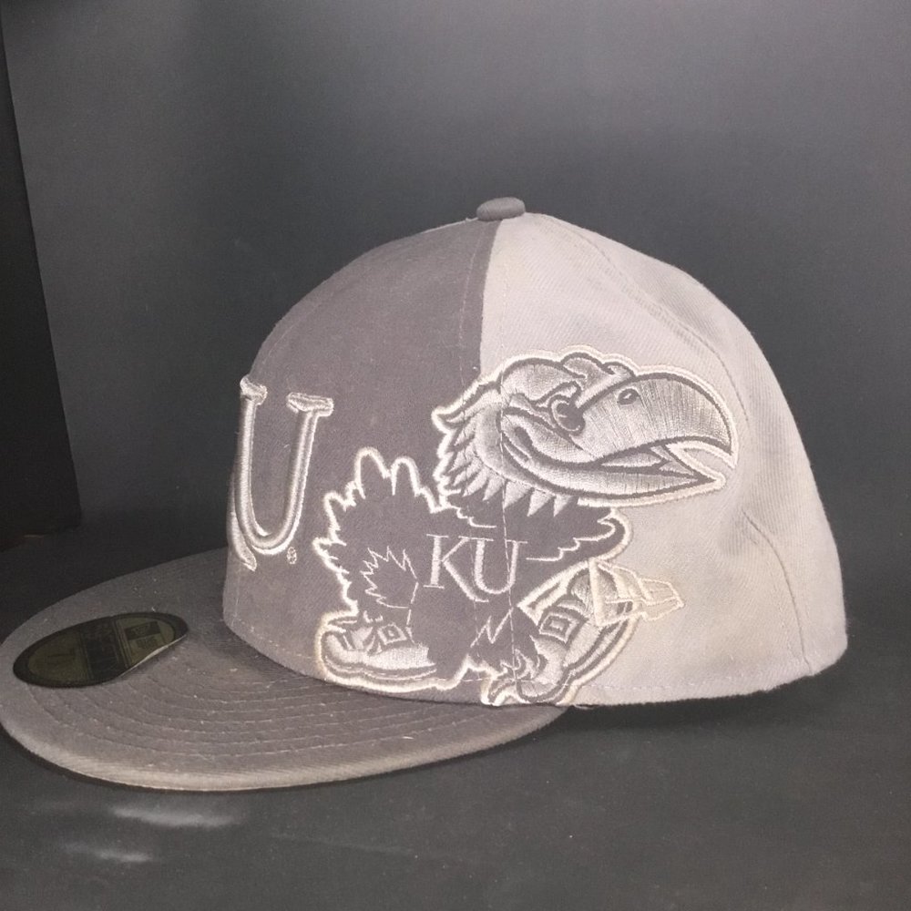 KU Kansas Jayhawks 7.5" Gray/Grey 59Fifty Fitted New Era Flat-Brim Hat/Cap NCAA